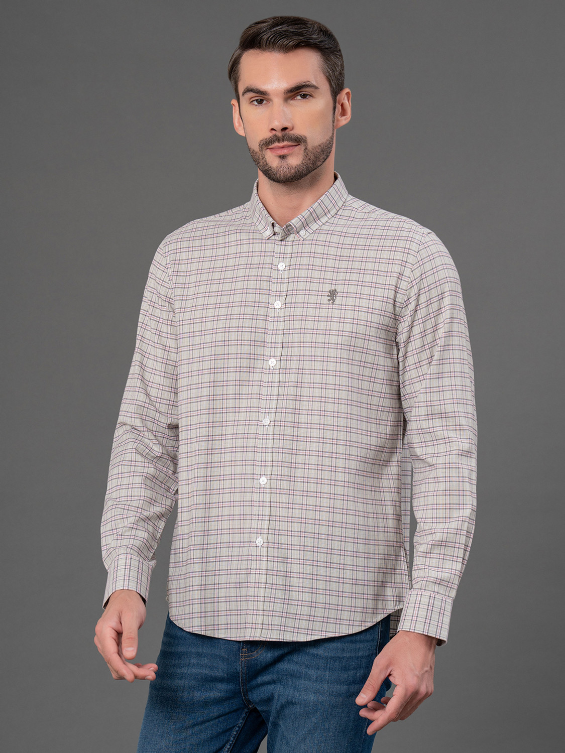 Image of RED TAPE Men Relaxed Fit Checkered Button Down Collar Casual Shirt