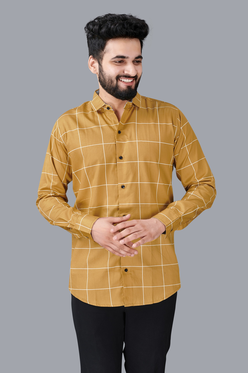 Image of VTEXX Men Checkered Casual Yellow Shirt