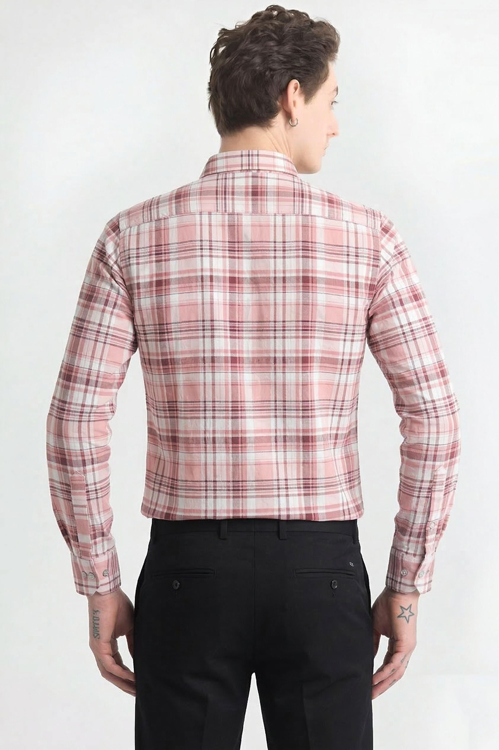 Image of R.Code by The Roadster Life Co. Men Checkered Casual Pink, White Shirt