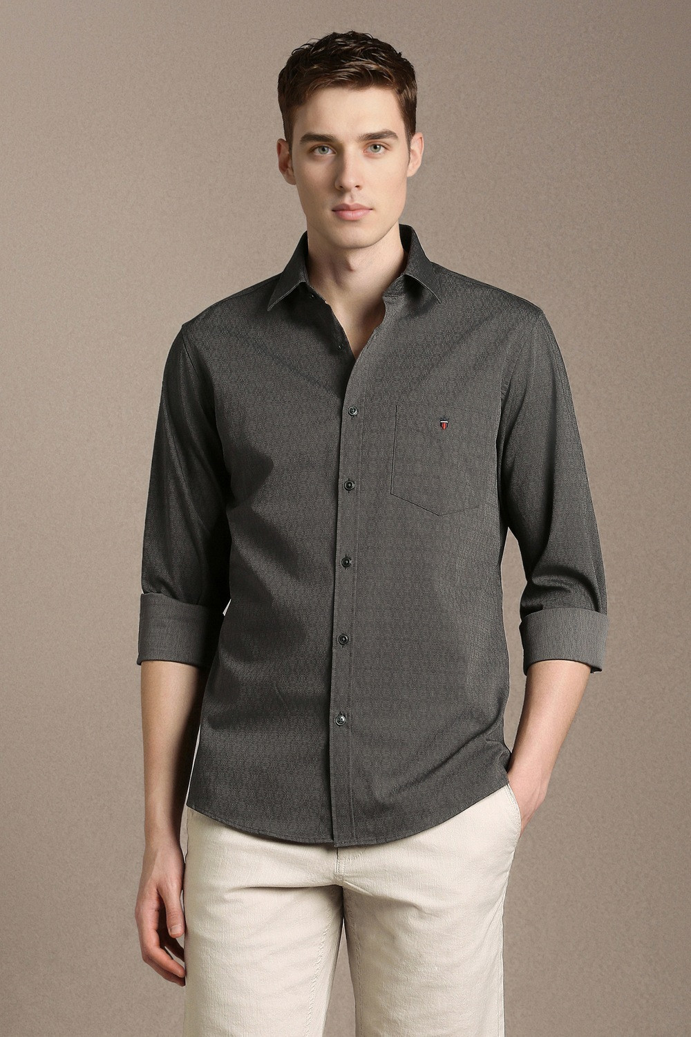 Image of LOUIS PHILIPPE Men Self Design Casual Grey Shirt