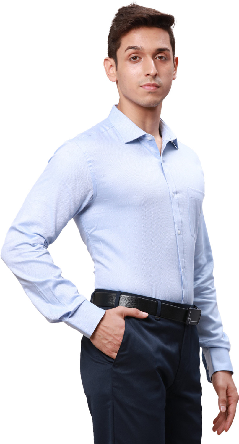 Image of PARK AVENUE Men Self Design Formal Light Blue Shirt