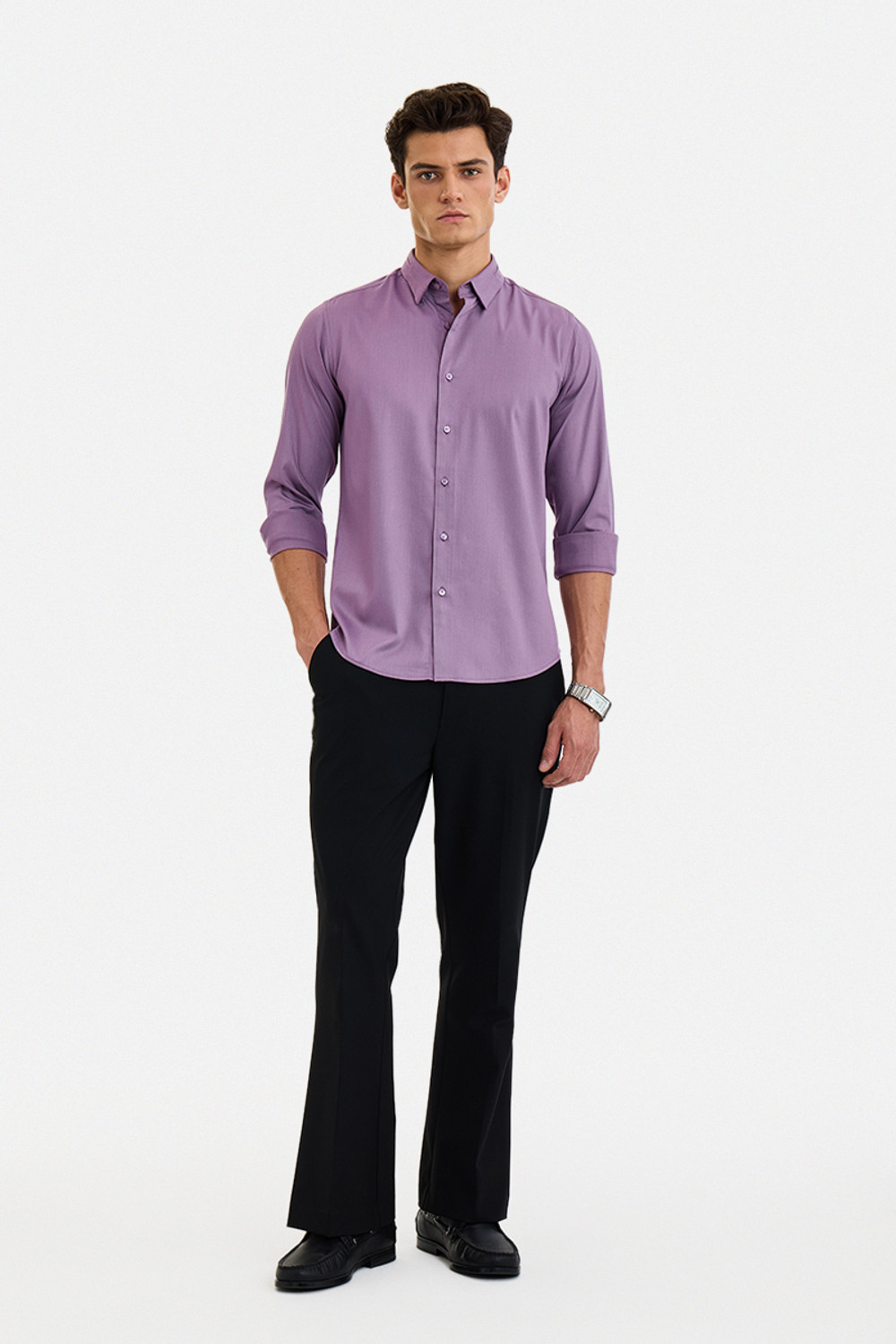 Image of Snitch Men Solid Formal Purple Shirt