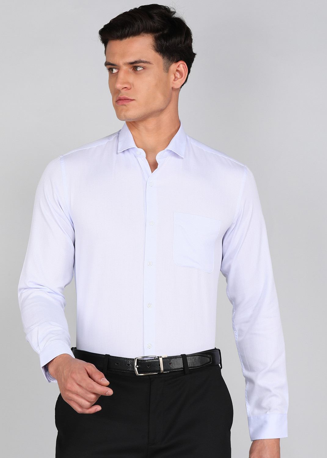Image of PETER ENGLAND Men Self Design Formal Blue Shirt