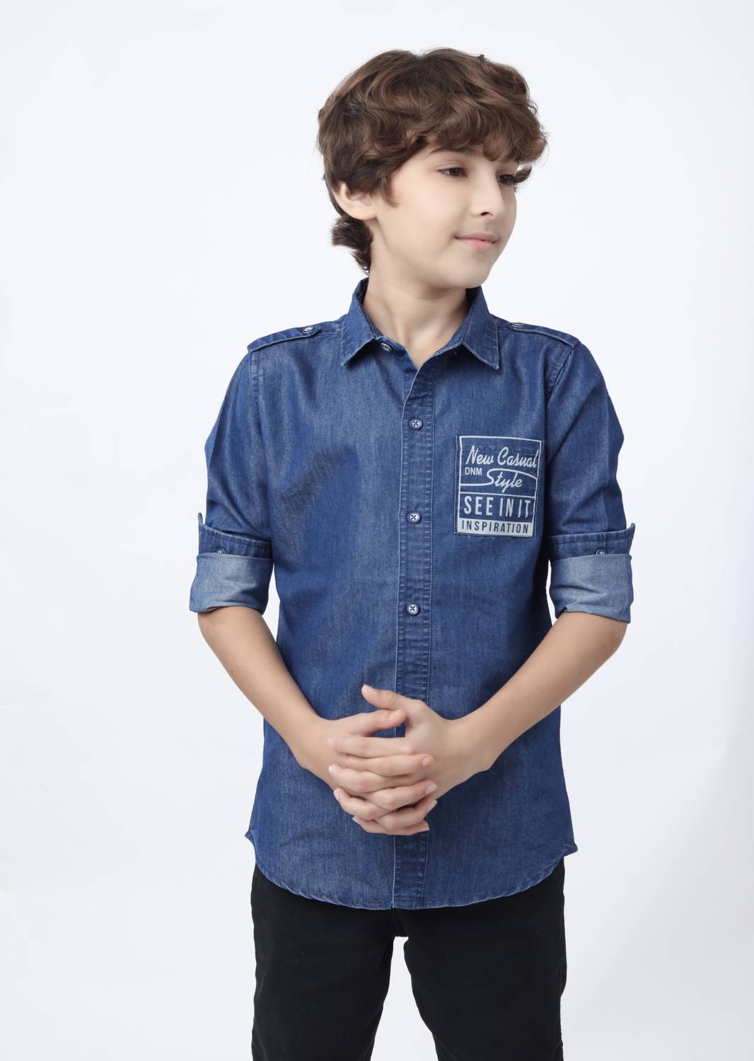 BEARSOUL Boys Washed Casual Dark Blue Shirt
