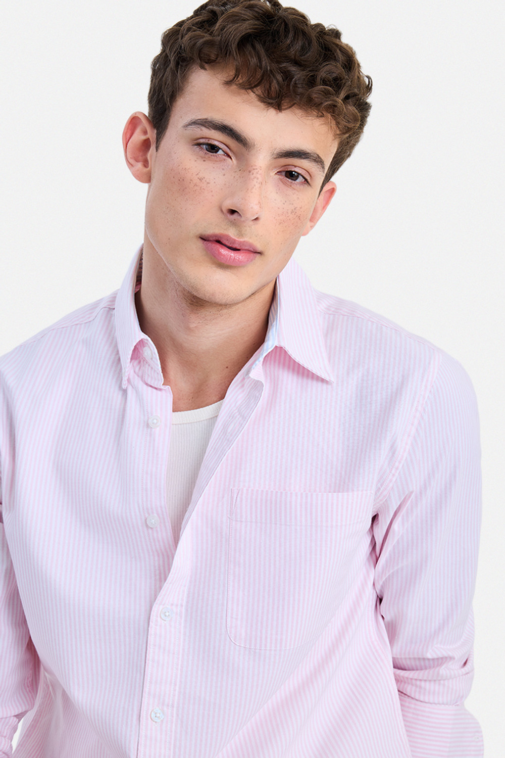 Image of Snitch Men Striped Casual Pink Shirt