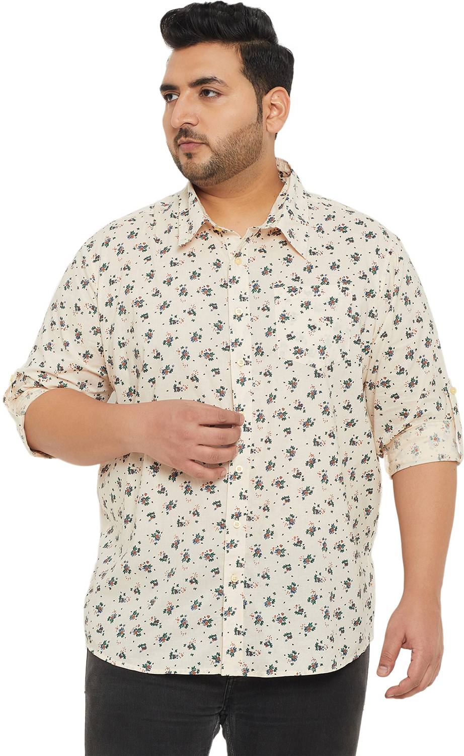 bigbanana Men Printed Casual Cream, Dark Blue, Red Shirt