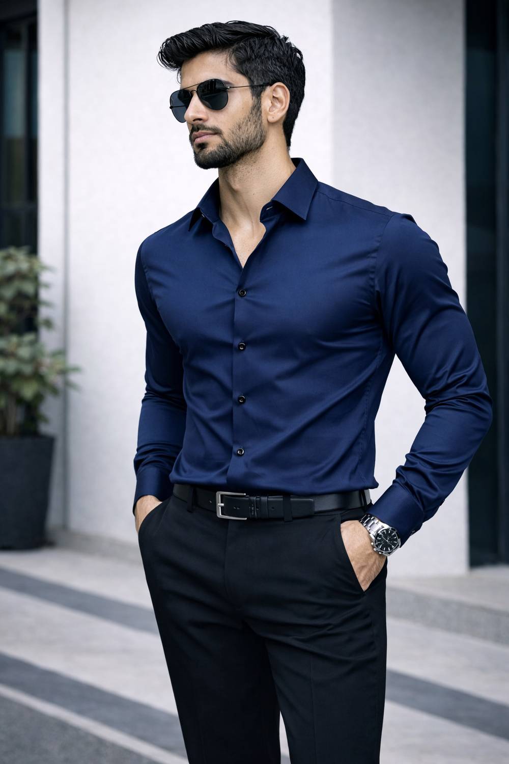 3DTRENDS Men Solid Formal Dark Blue Shirt