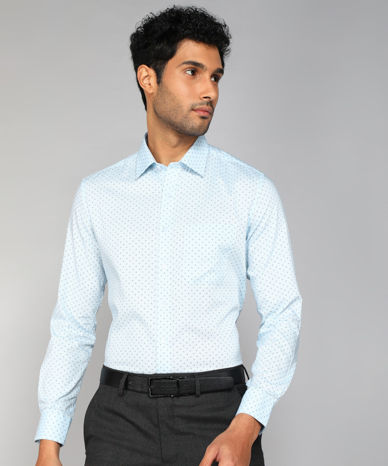 Image of LOUIS PHILIPPE Men Printed Formal Light Blue Shirt