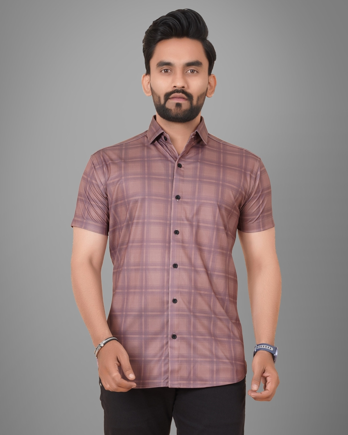 Image of METRONAUT Men Checkered Casual Brown Shirt