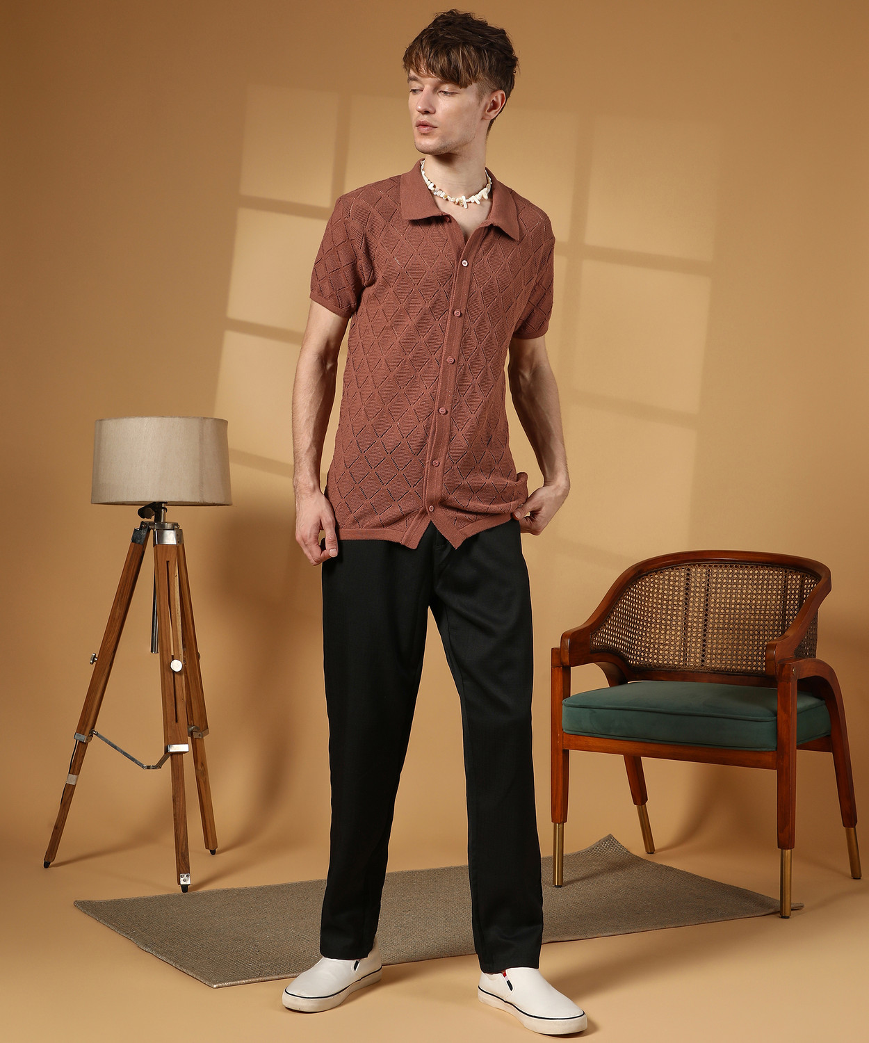 Image of CAMPUS SUTRA Men Self Design Casual Brown Shirt