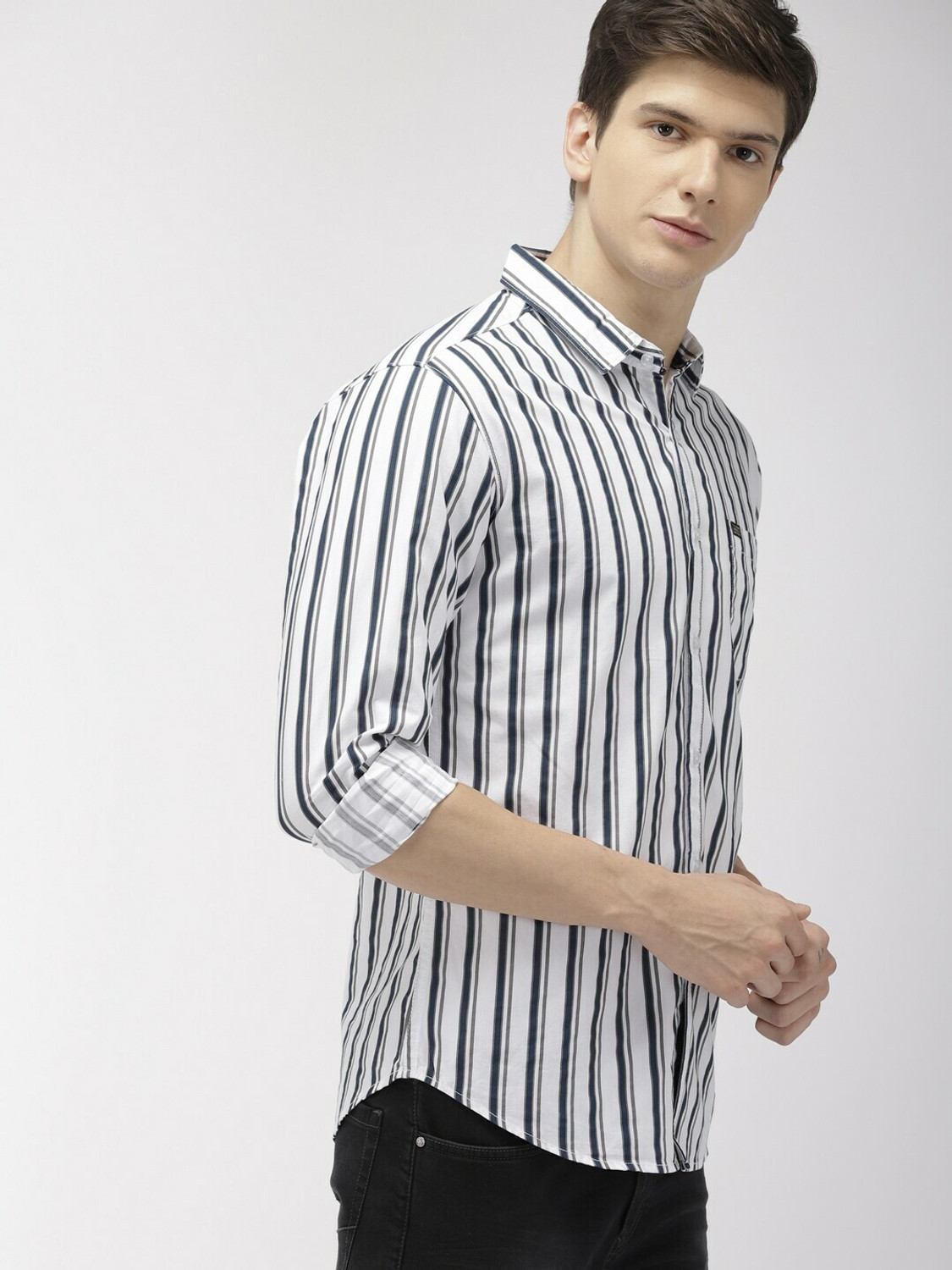 Image of The Indian Garage Co. Men Striped Casual White Shirt