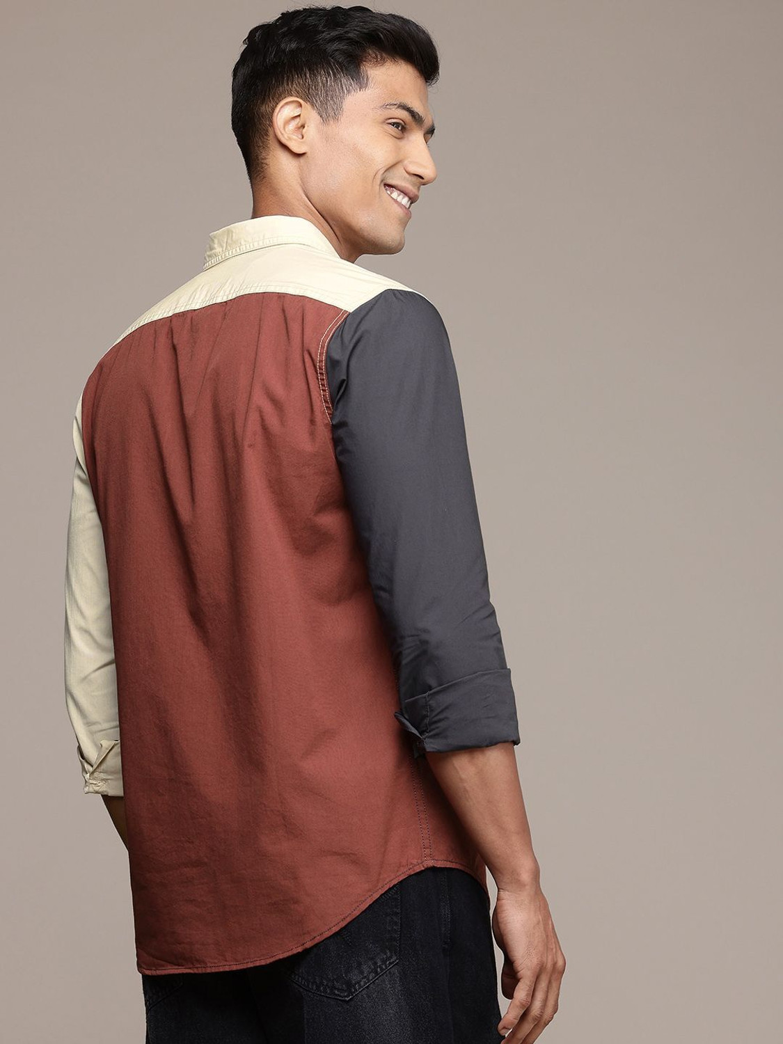 Image of WROGN Men Color Block Casual White Shirt