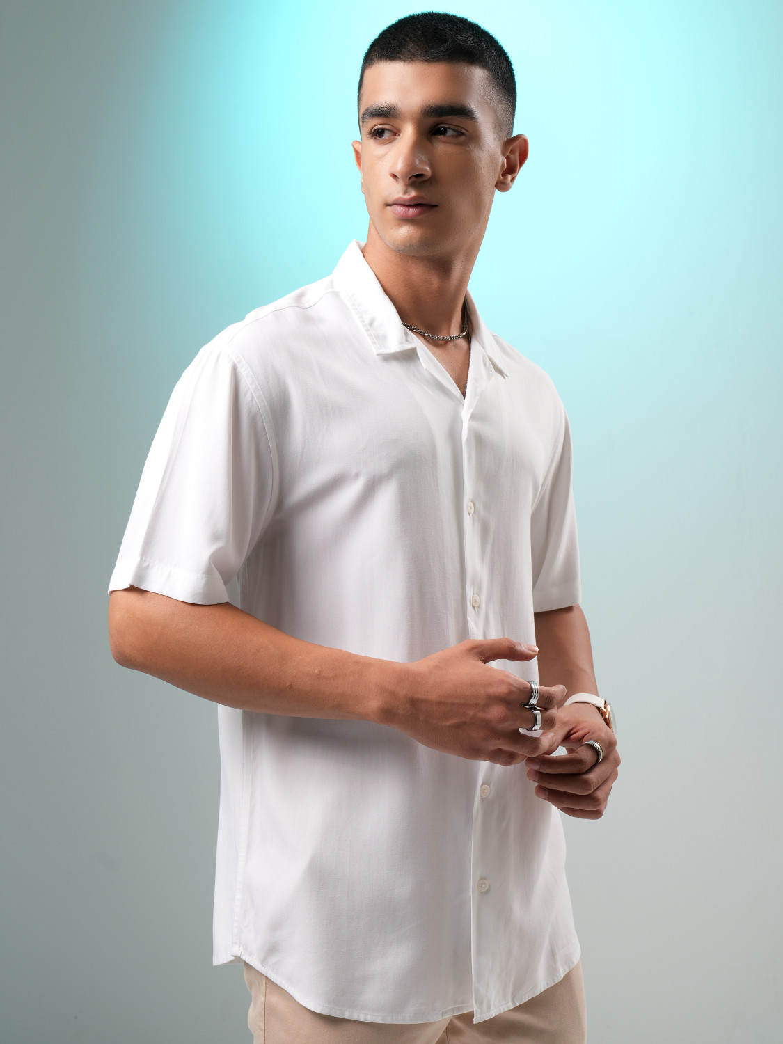 Image of KETCH Men Solid Casual White Shirt