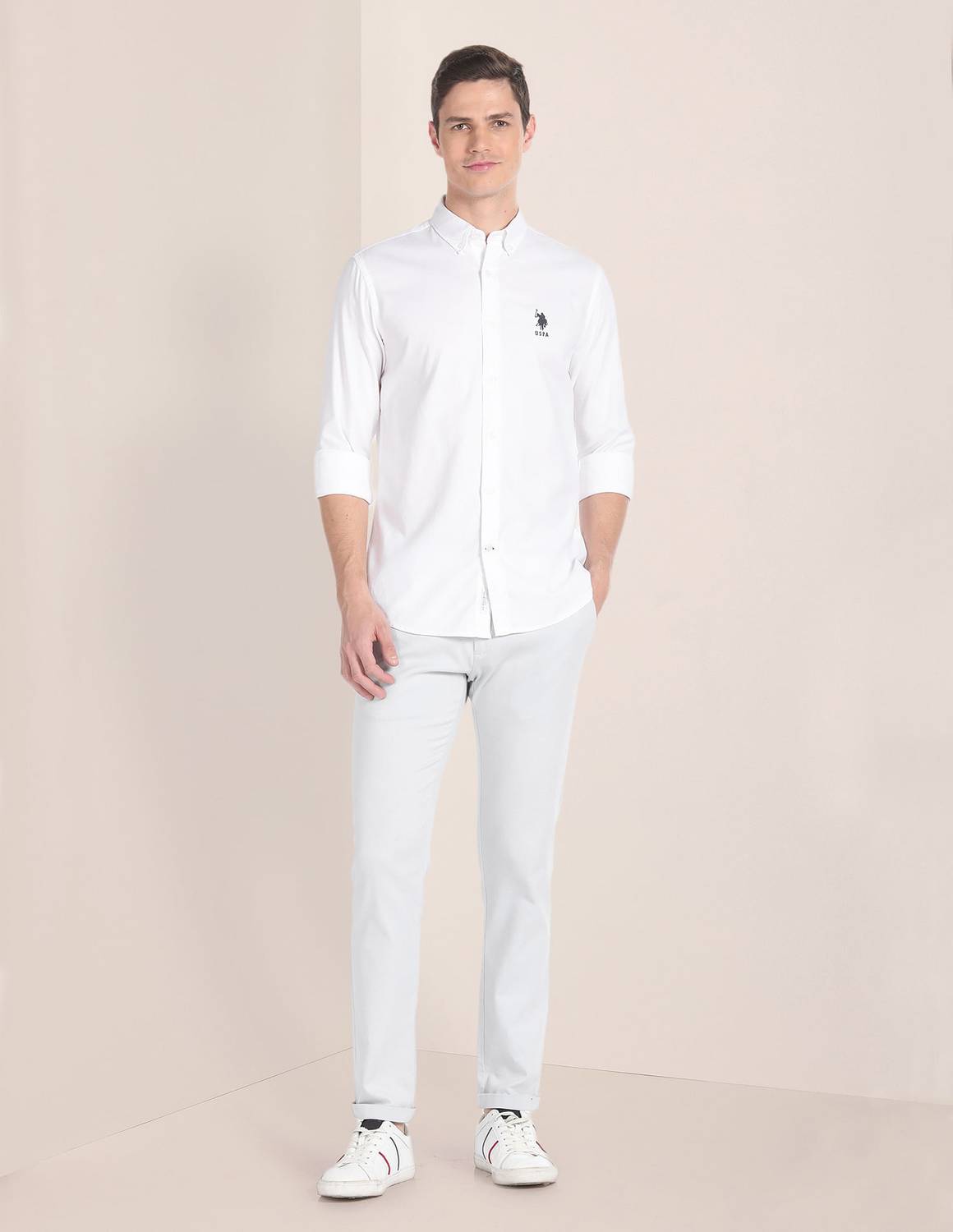 U.S. POLO ASSN. Men Solid Casual White Shirt - Image 3