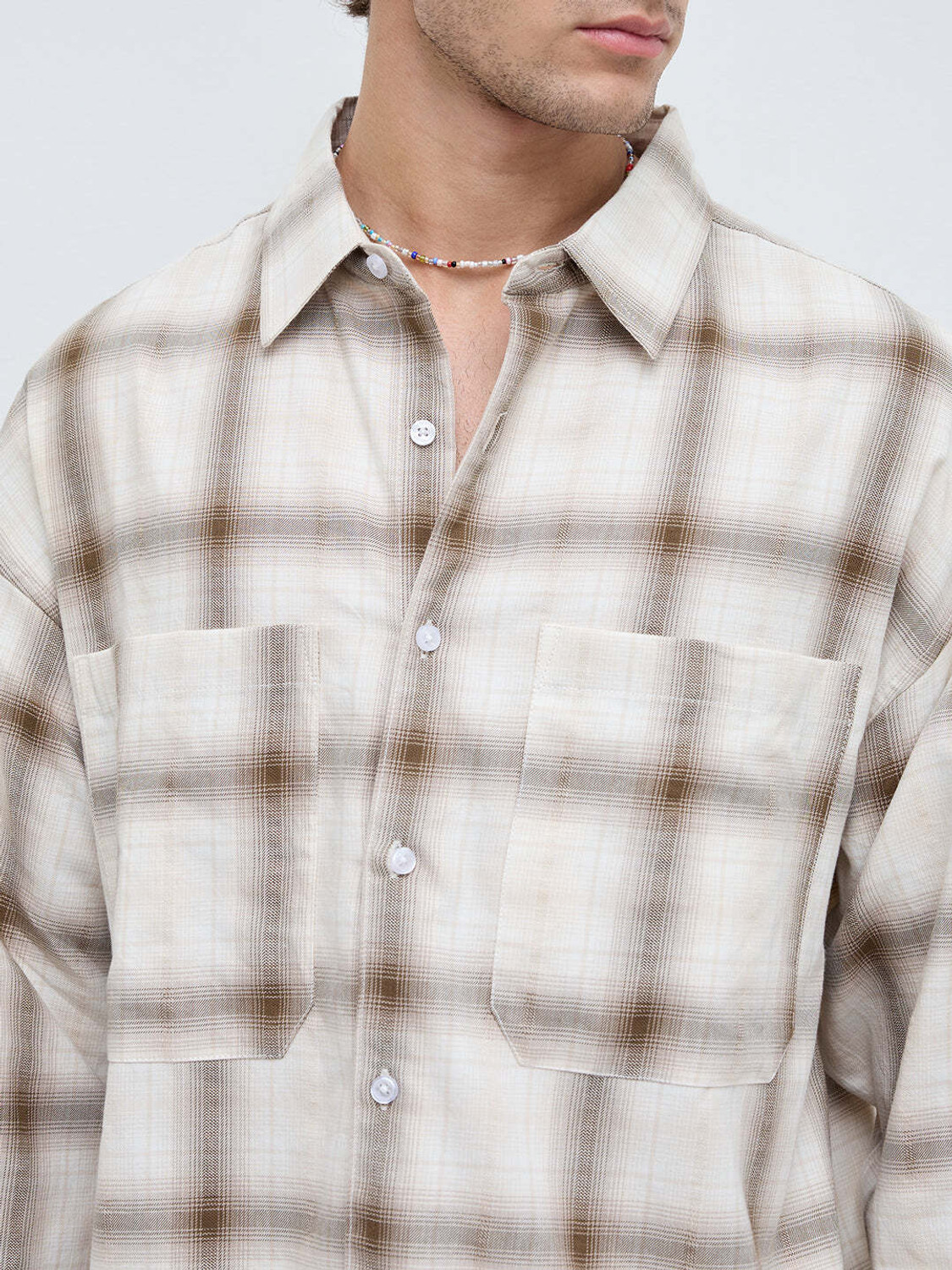 Image of VASTRADO Men Checkered Casual Beige Shirt