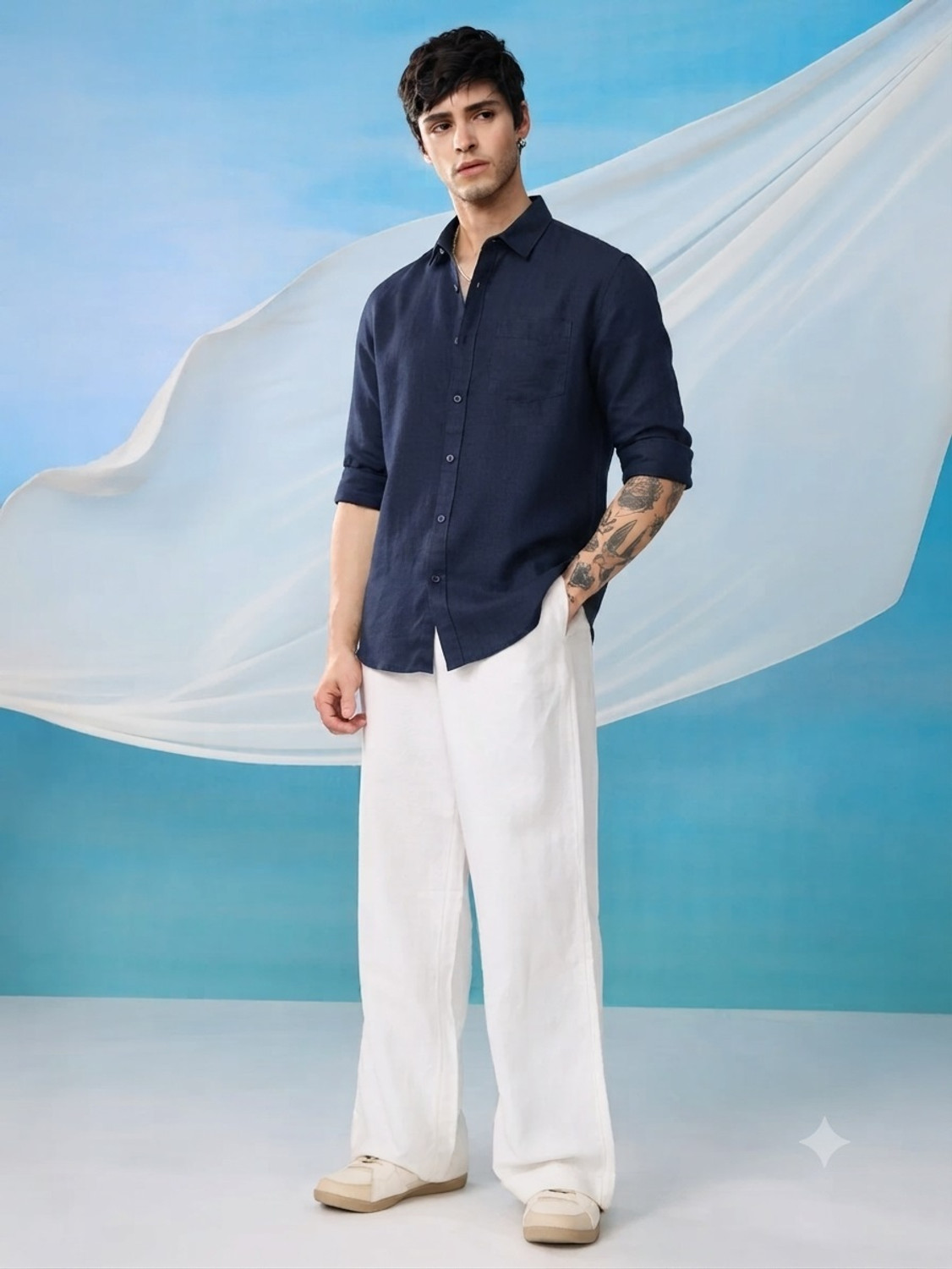 Image of Roadster Men Solid Casual Dark Blue Shirt