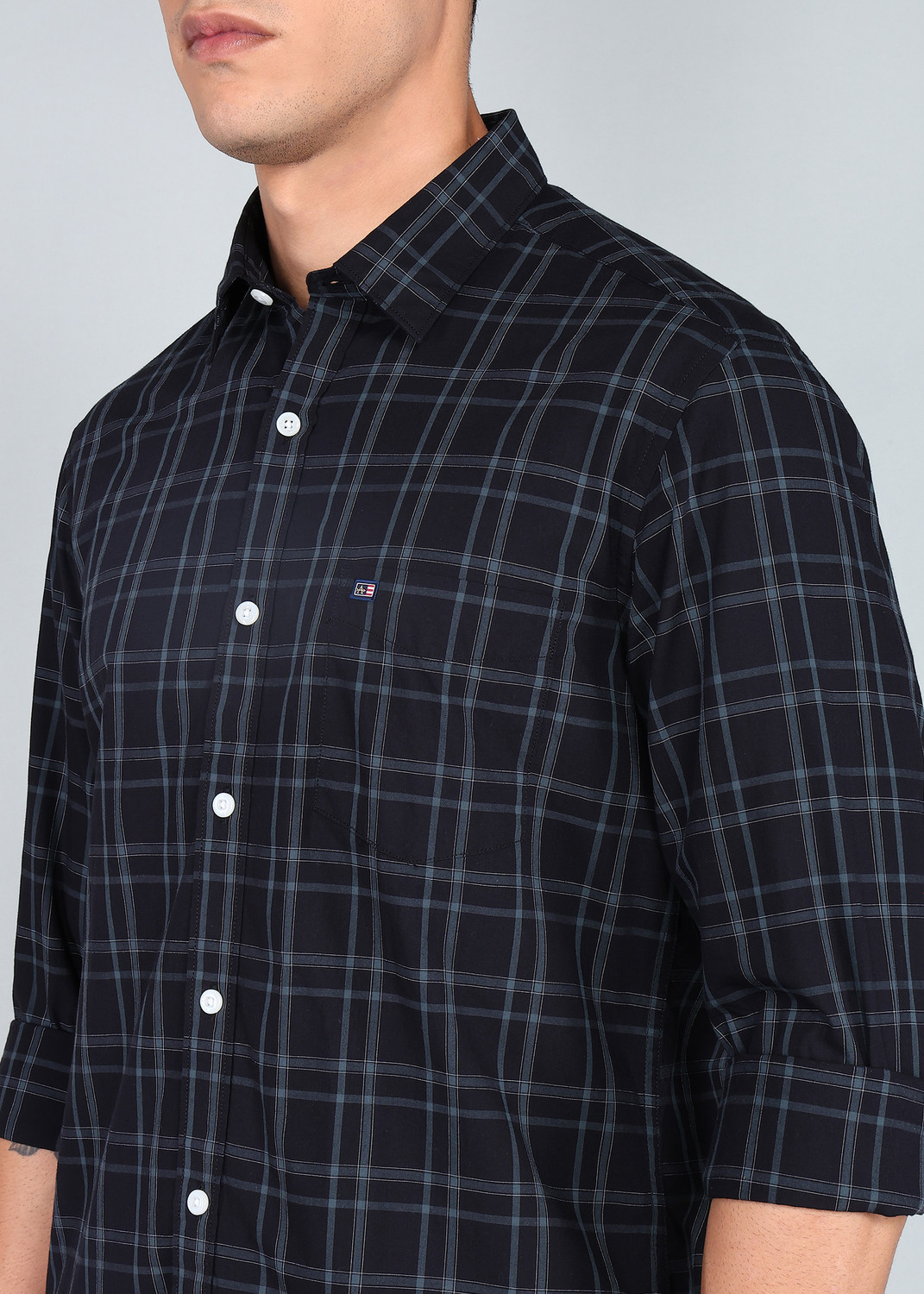 Image of Arrow Sport Men Checkered Casual Black Shirt