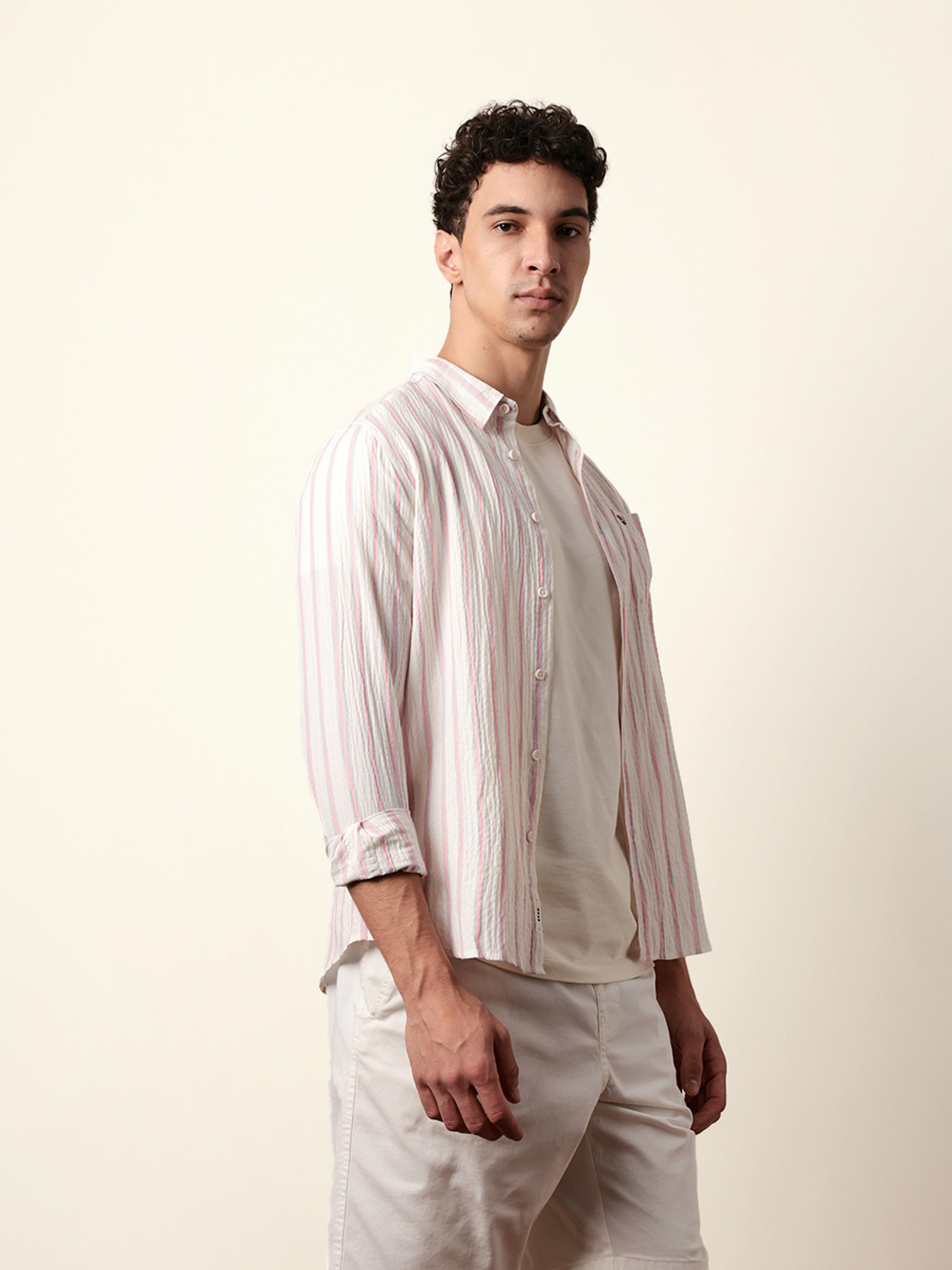 Image of THE BEAR HOUSE Men Striped Casual Pink Shirt