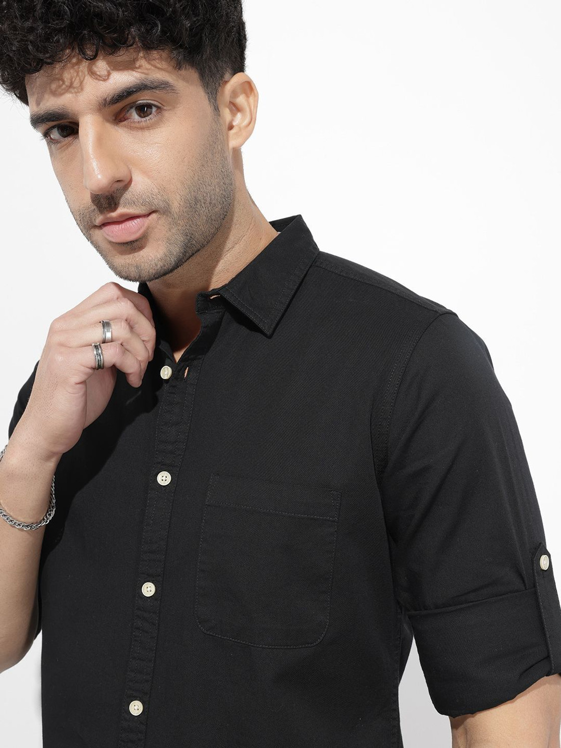 Image of Roadster Men Solid Casual Black Shirt