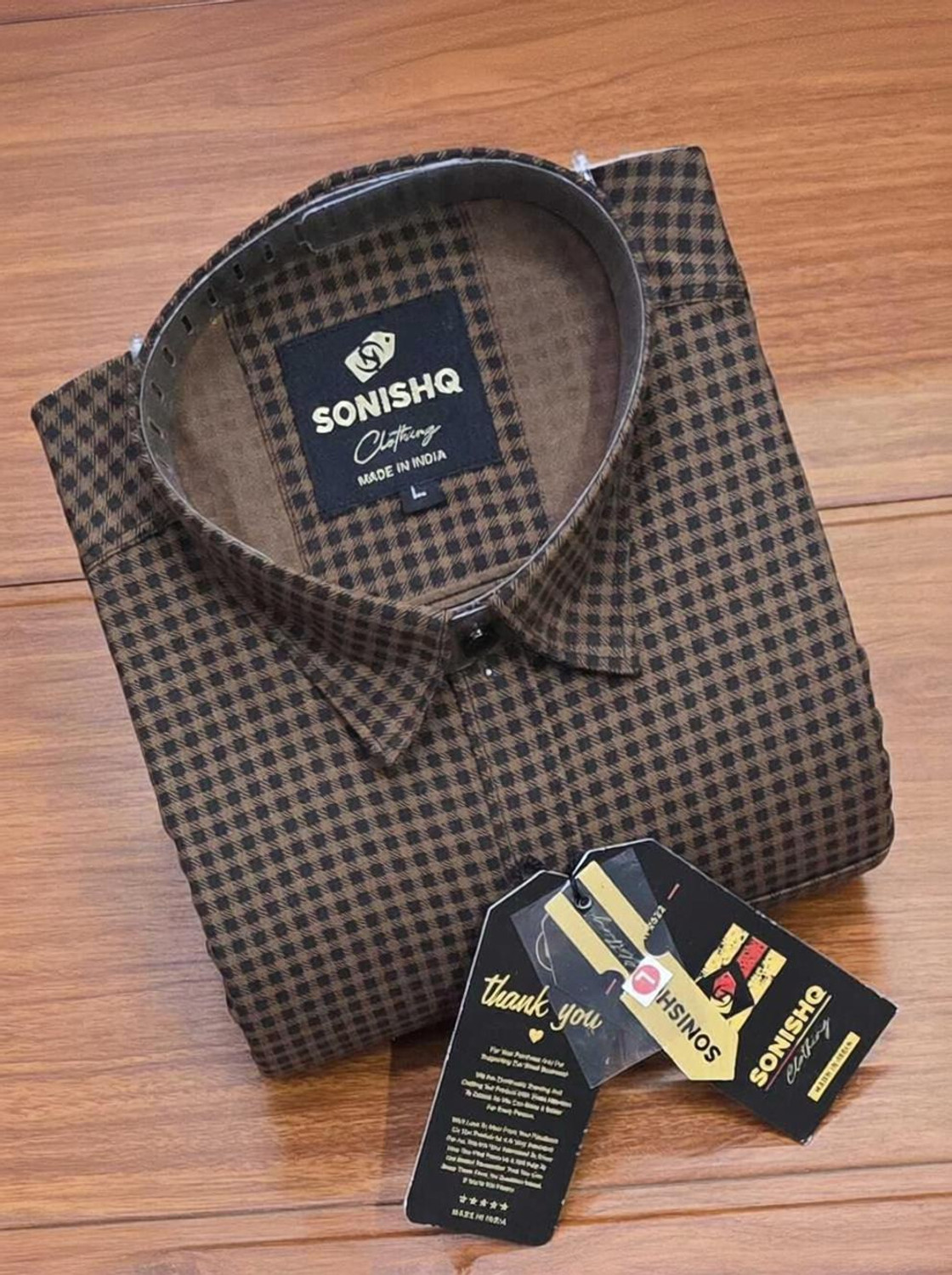 Image of SONISHQ Men Checkered Casual Brown Shirt