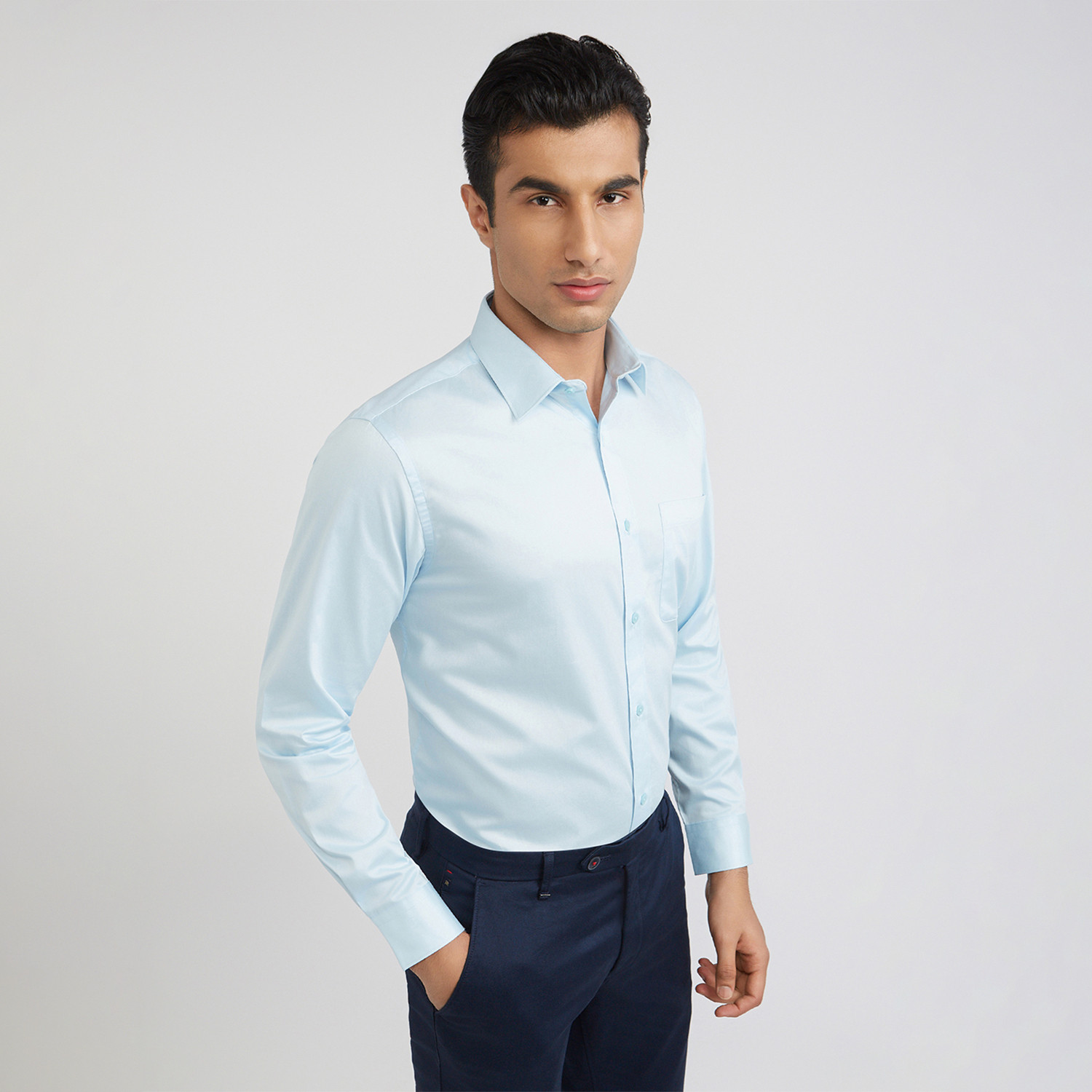 Image of Raymond Men Solid Formal Blue Shirt