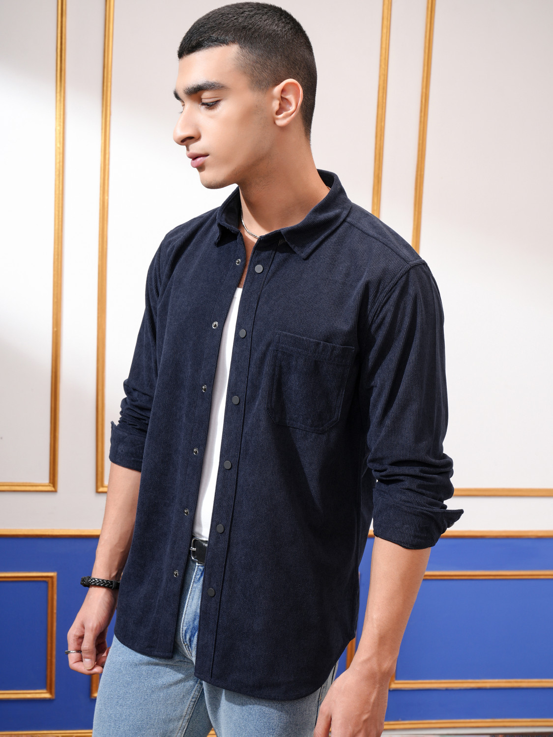 Image of HIGHLANDER Men Self Design Casual Blue Shirt