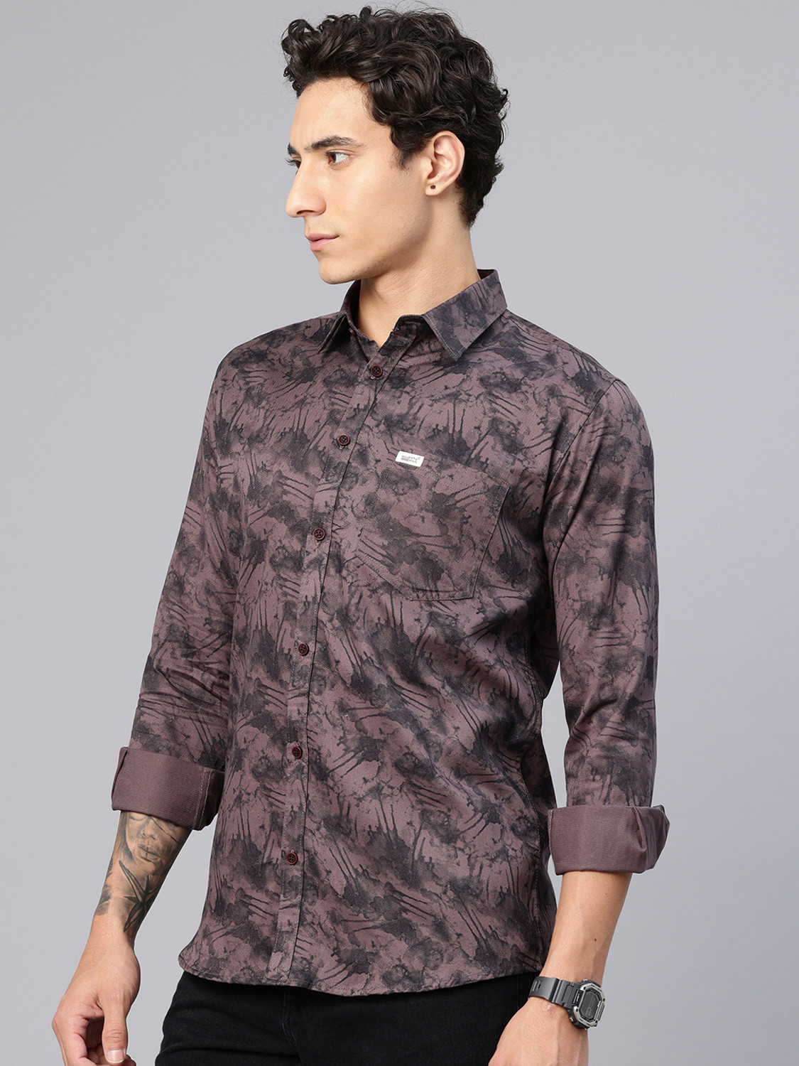 Image of Majestic Man Men Printed Casual Purple Shirt