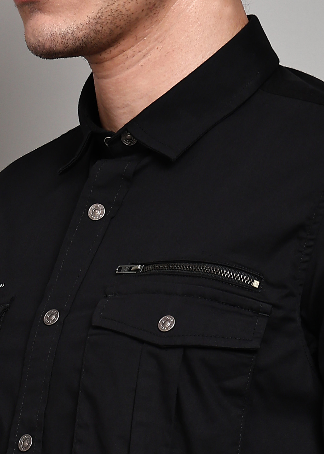 Image of KILLER Men Solid Casual Black Shirt