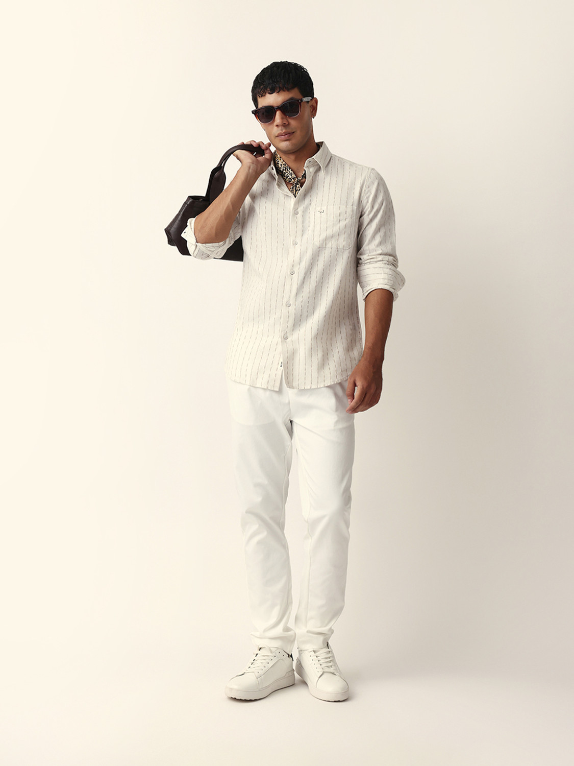 Image of THE BEAR HOUSE Men Striped Casual Cream Shirt