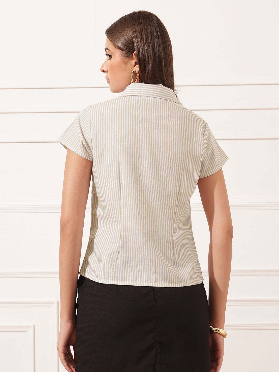 Image of STREET9 Women Regular Fit Striped Casual Shirt