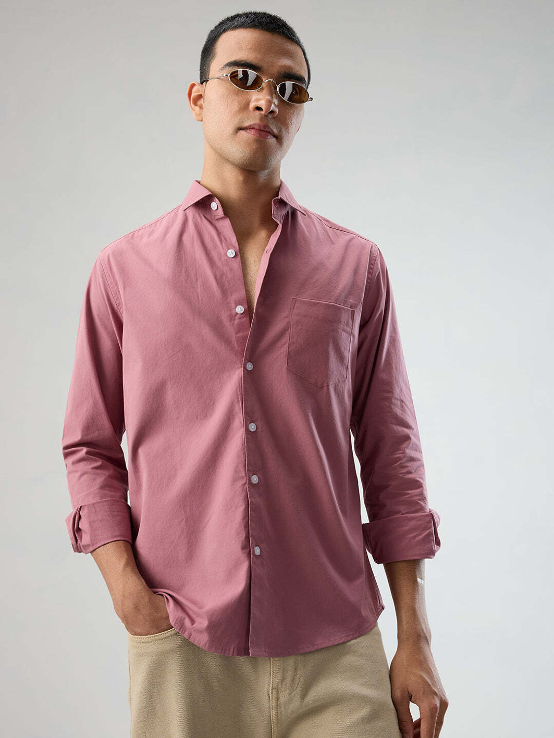Image of VASTRADO Men Solid Casual Pink Shirt