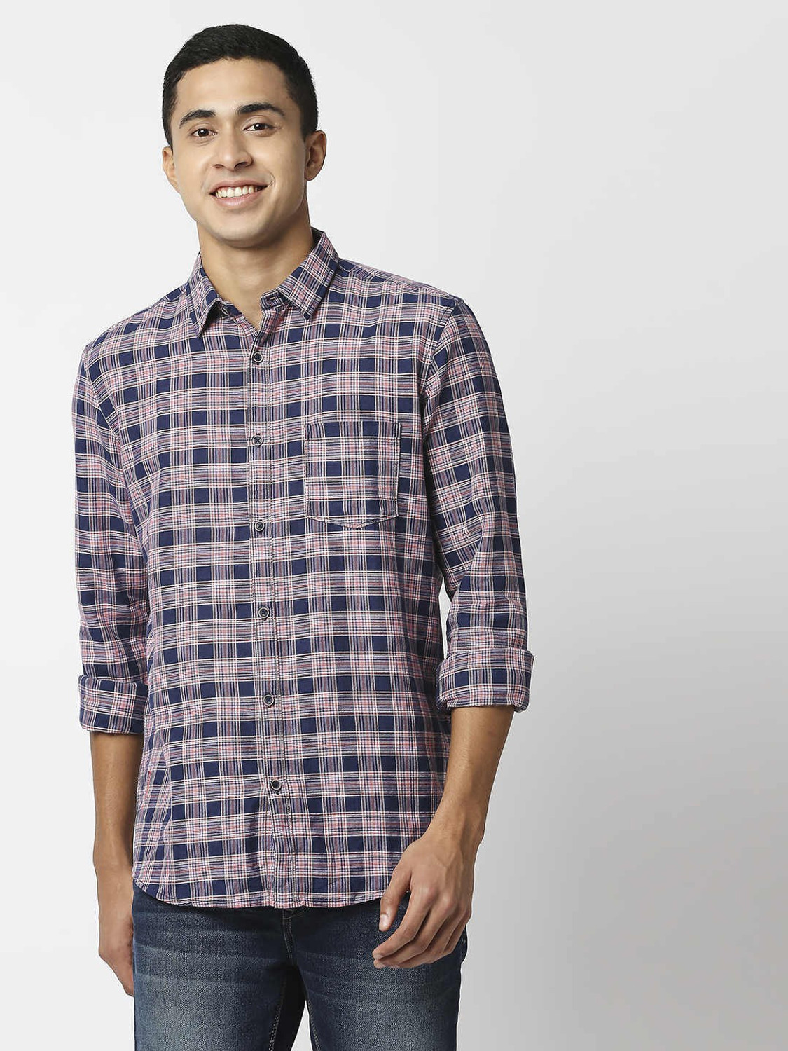 Image of Pepe Jeans Men Checkered Casual Blue Shirt