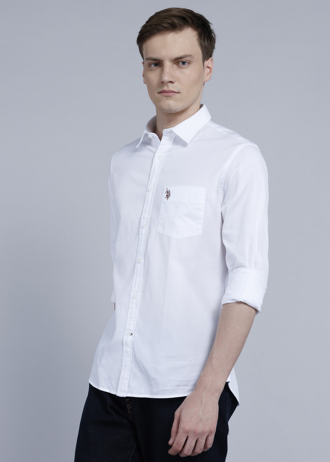 Image of U.S. POLO ASSN. Men Solid Casual White Shirt