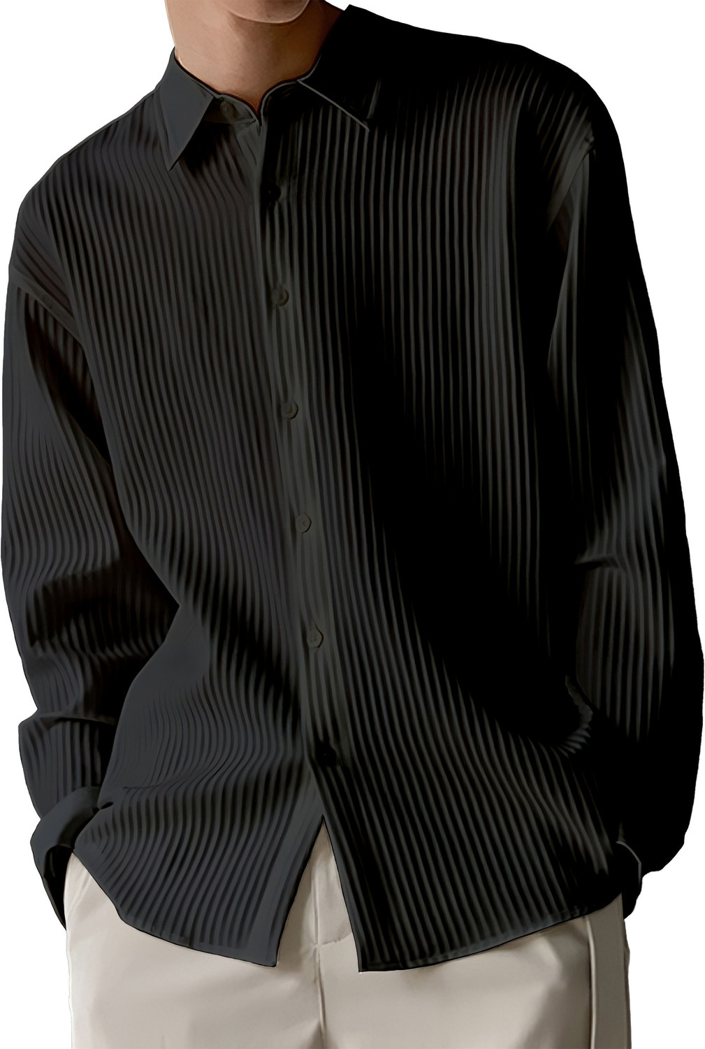 Image of METRONAUT Men Striped Casual Black Shirt