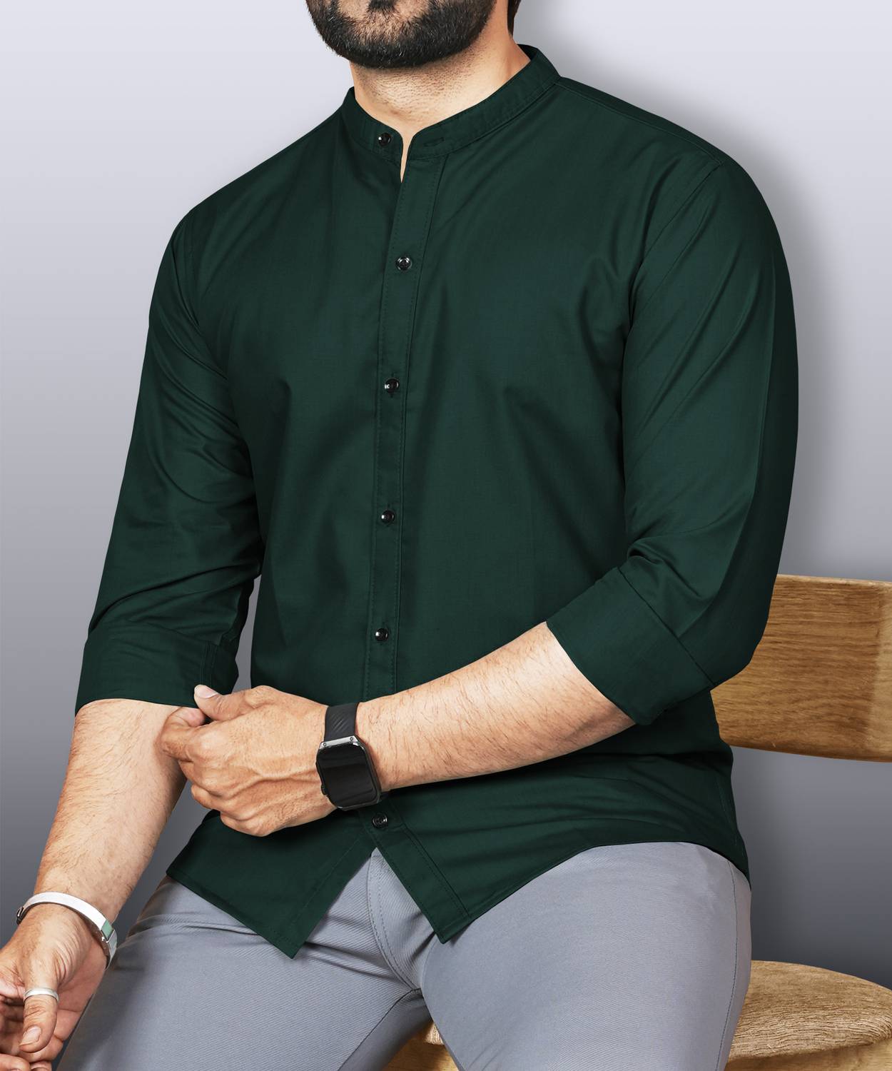 VeBNoR Men Regular Fit Solid Mandarin Collar Casual Shirt