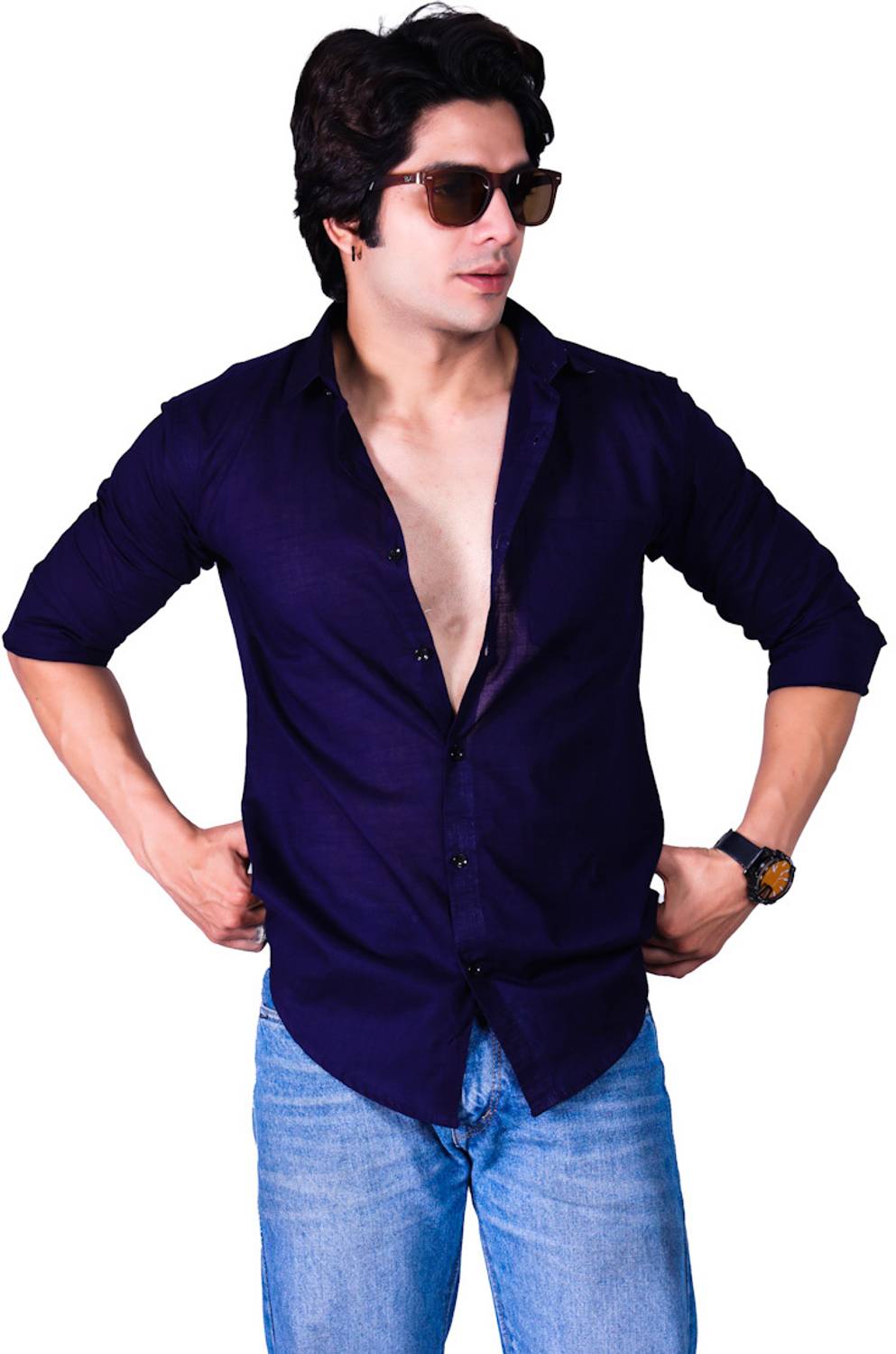 AKAIKA Men Solid Casual Blue Shirt