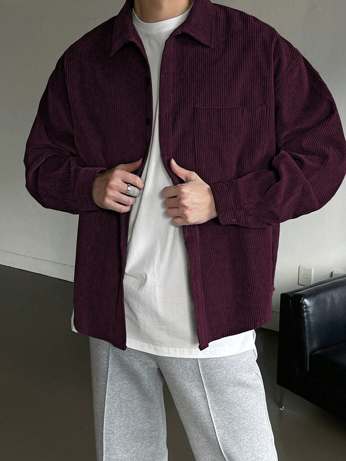Image of HOODLER Men Solid Casual Maroon Shirt