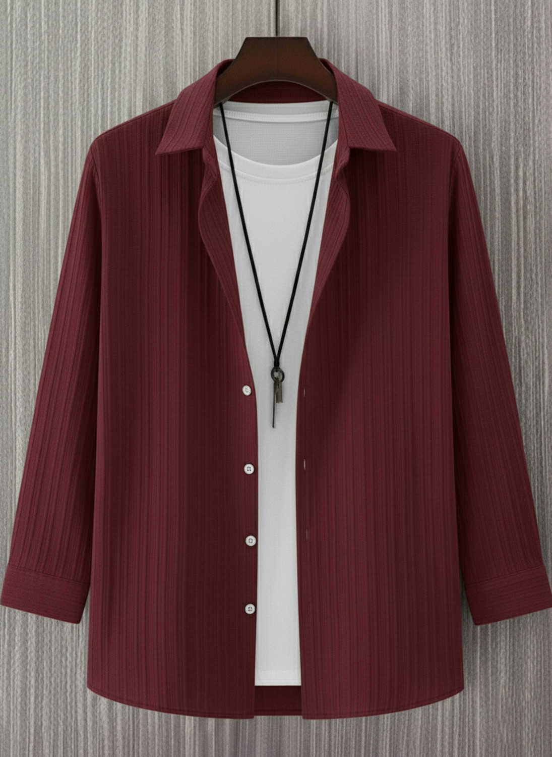 Image of Kachhot Men Self Design Casual Maroon Shirt