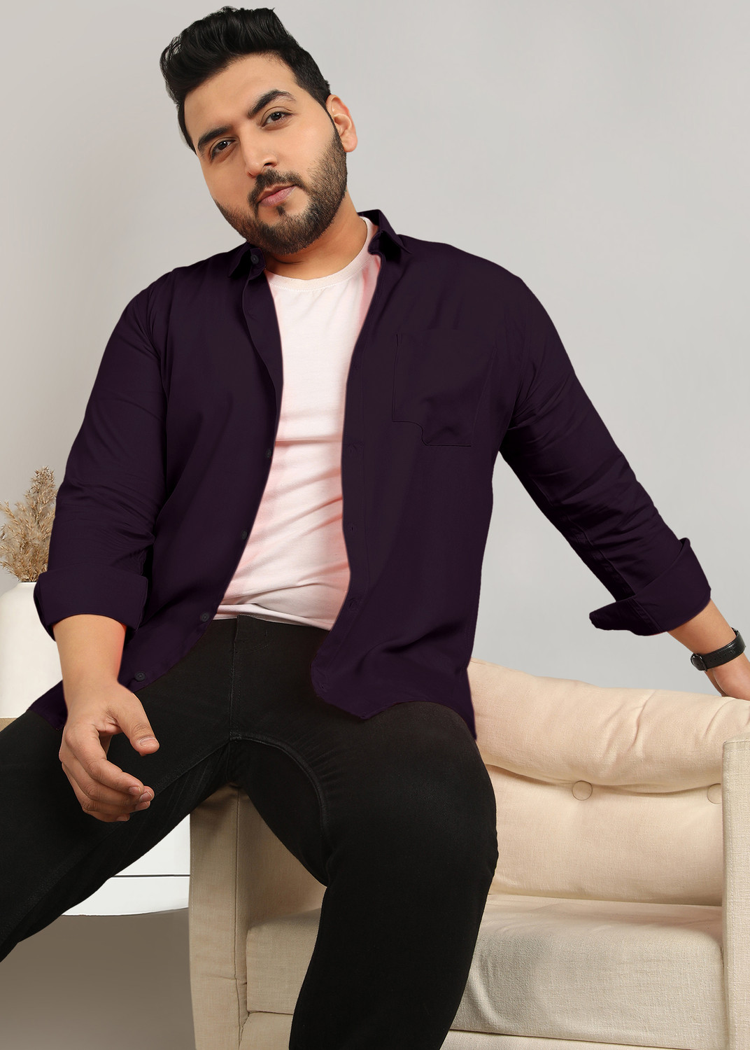 Image of METRONAUT PLUS Men Solid Casual Purple Shirt