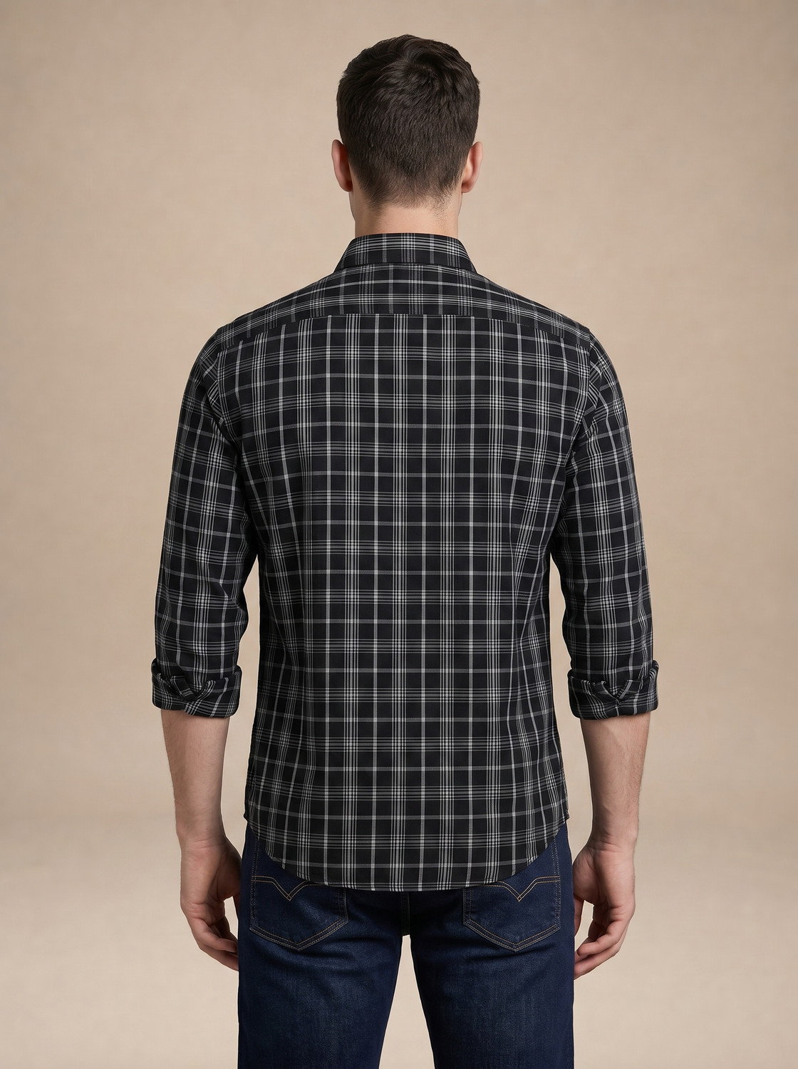 Image of TURTLE Men Checkered Casual Black, White Shirt
