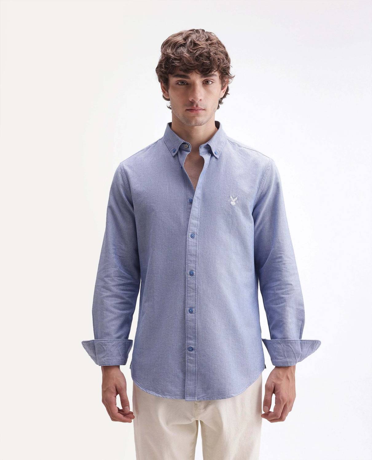 RARE Men Solid Casual Blue Shirt - Image 1