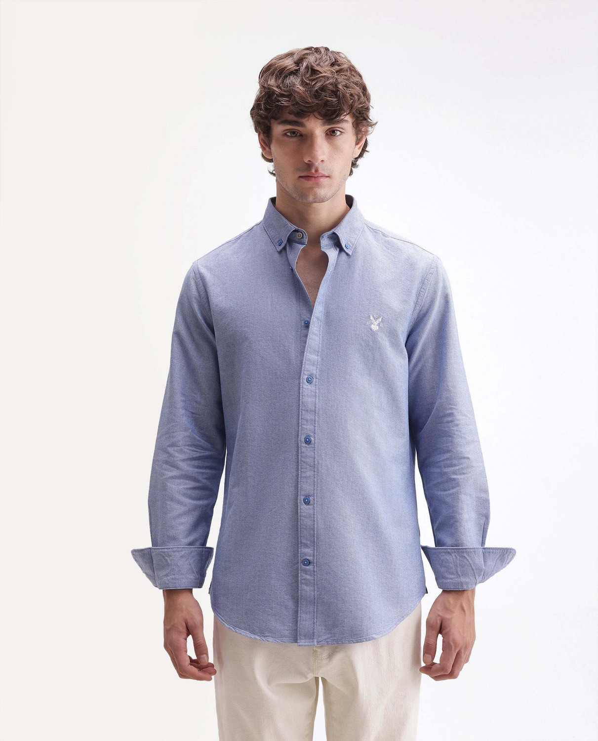 Image of RARE RABBIT Men Solid Casual Blue Shirt