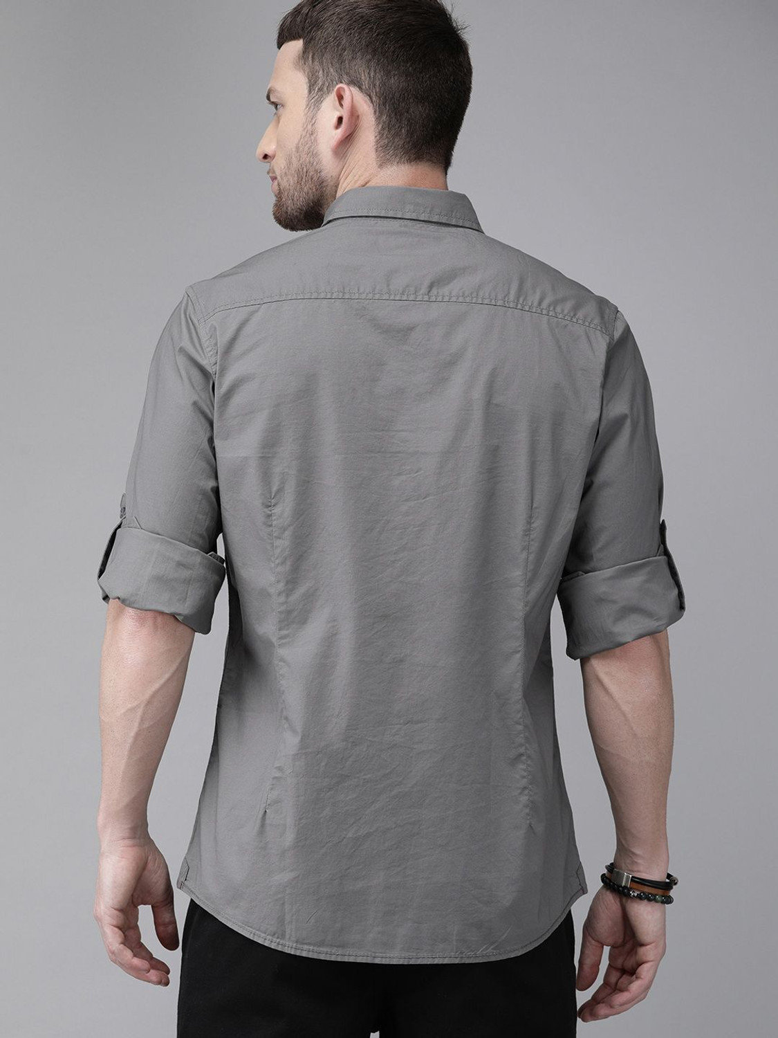 Image of Roadster Men Solid Casual Grey Shirt