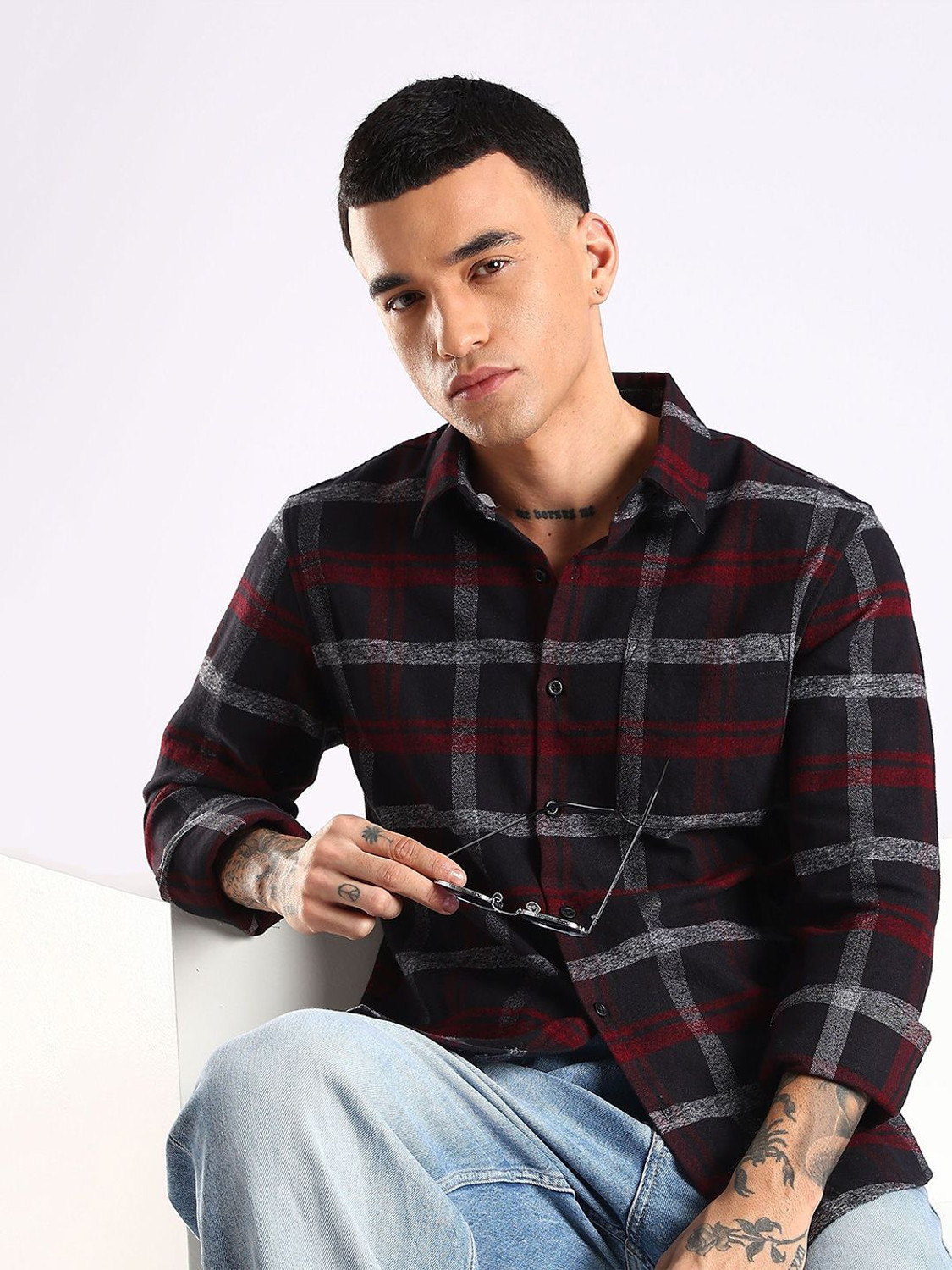 Image of HERE&NOW Men Checkered Casual Multicolor Shirt