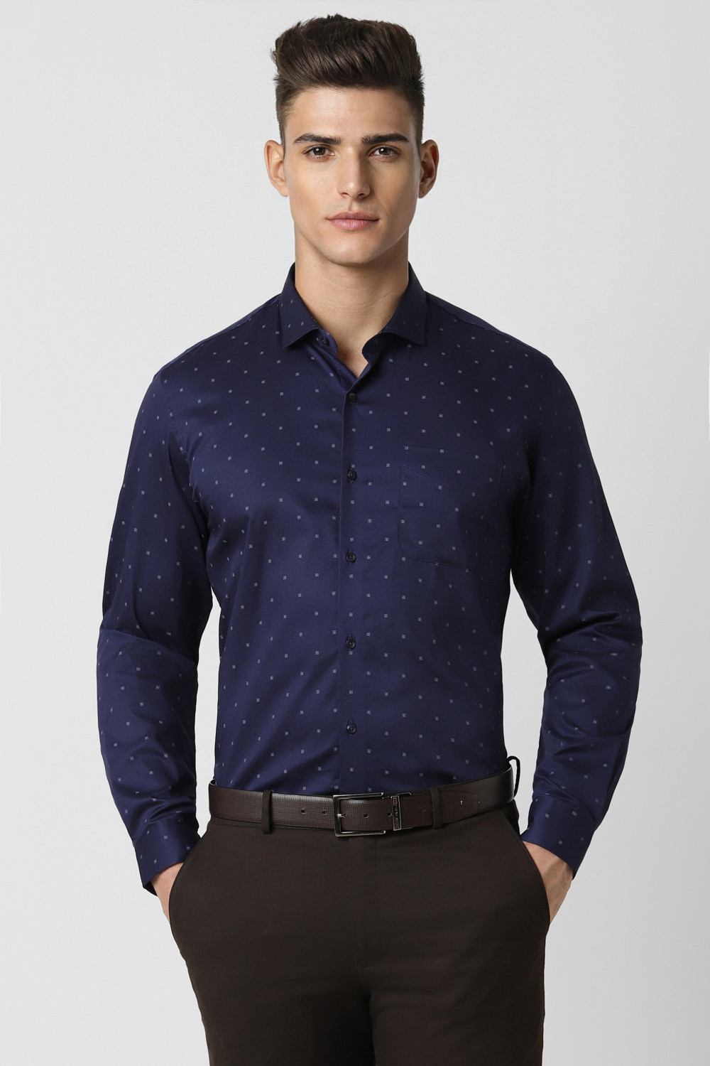 Image of PETER ENGLAND Men Printed Formal Blue Shirt