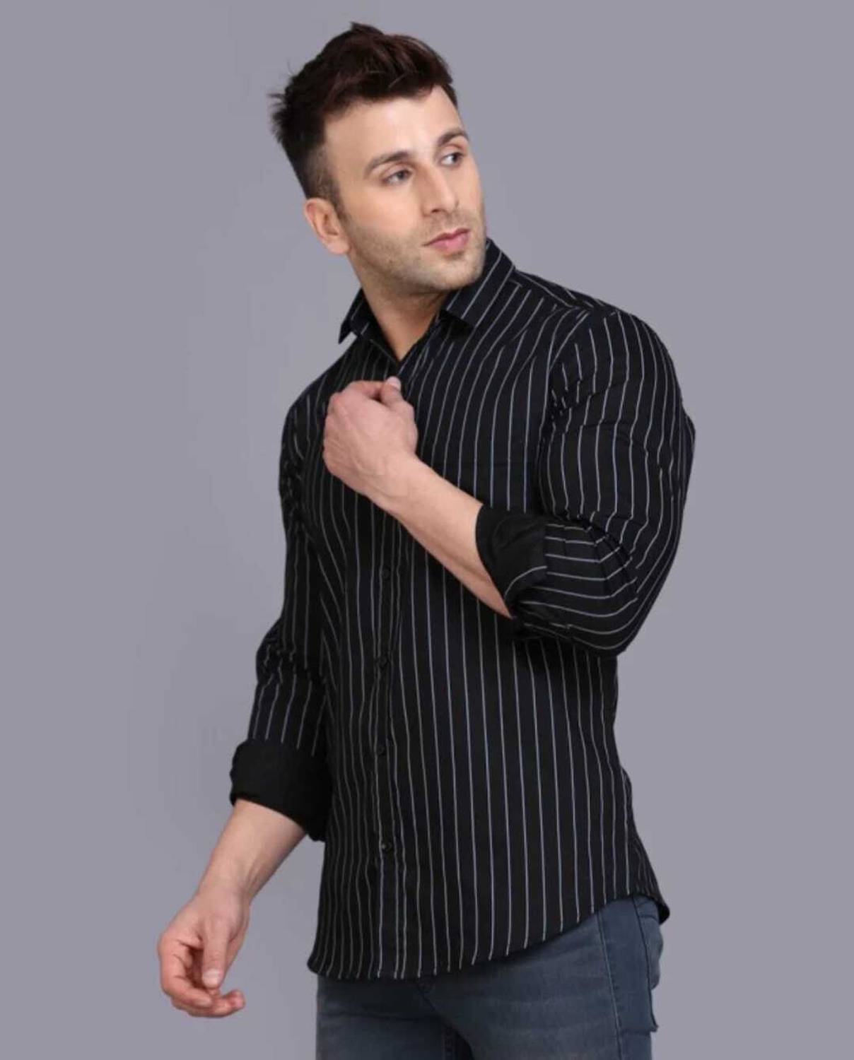 LRK Men Striped Casual Black Shirt - Image 3