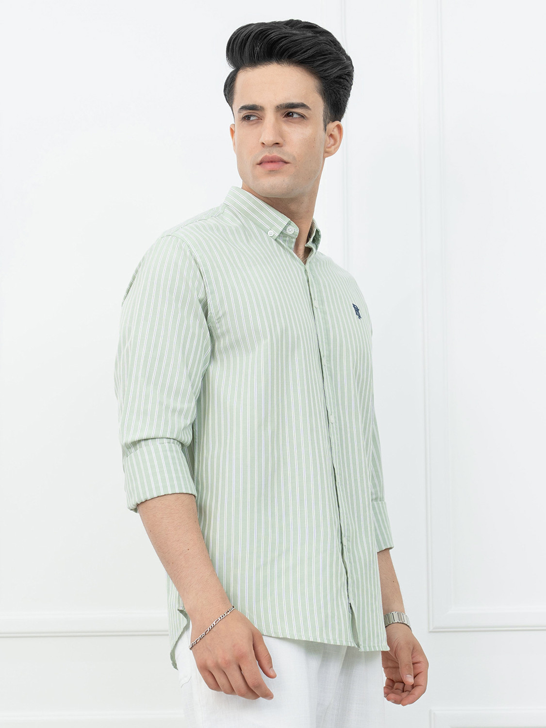 Image of RED TAPE Men Striped Casual Green Shirt