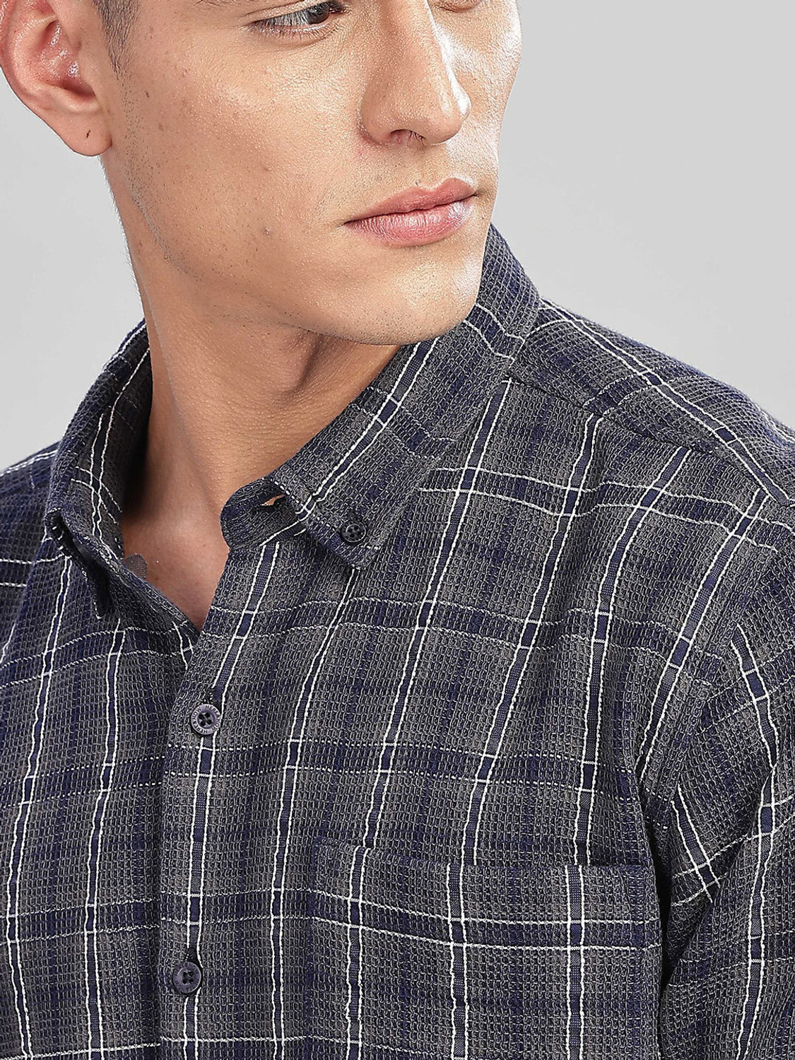 Image of HERE&NOW Men Checkered Casual Green Shirt