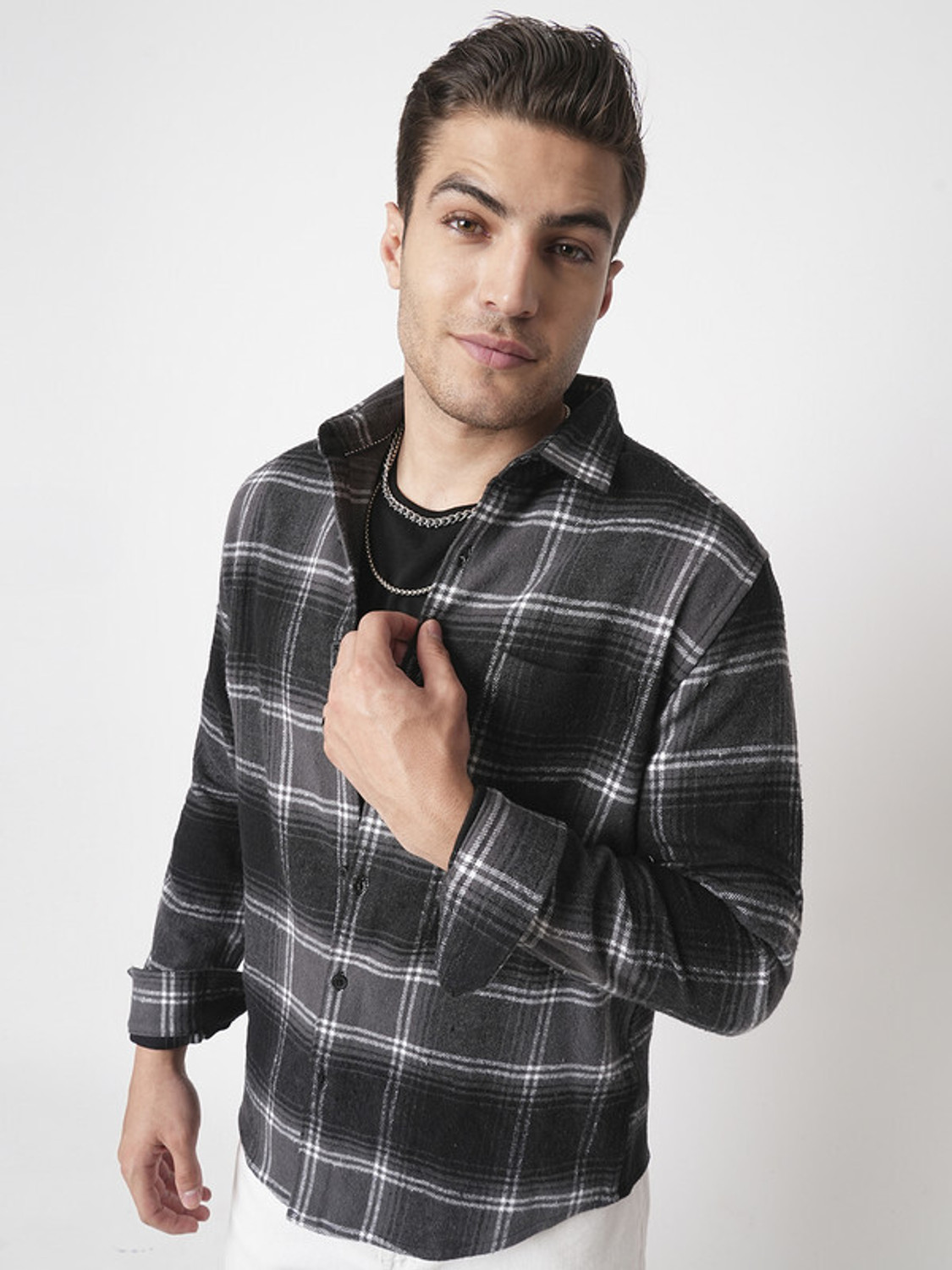 Image of VASTRADO Men Checkered Casual Black Shirt