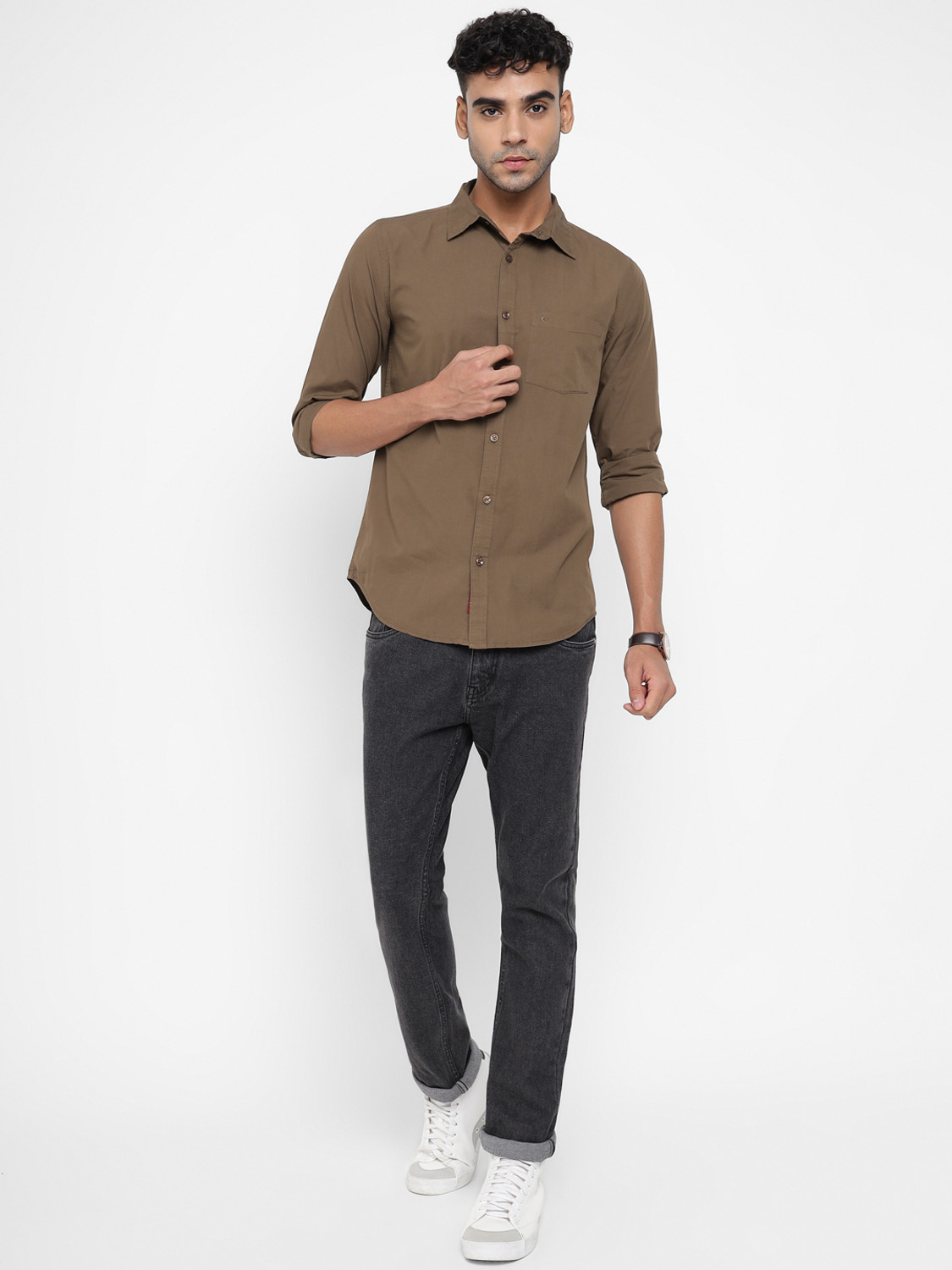 Image of Allen Cooper Men Solid Casual Brown Shirt